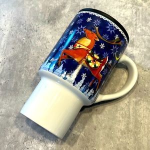Jim Shore Christmas Reindeer Go Everywhere 16 Oz Ceramic Coffee Travel Mug Cup
